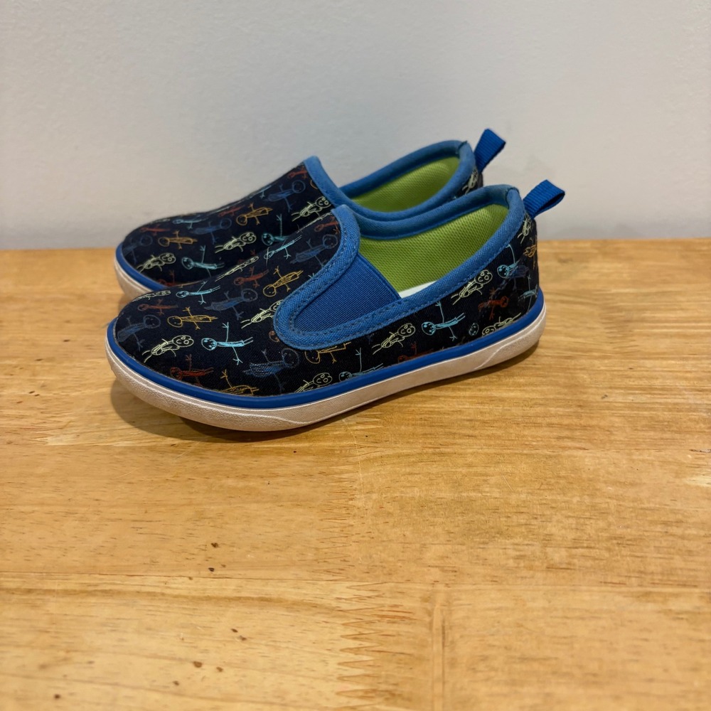 Livie & Luca Stick Figure Canvas Slip On Sneakers Kids Navy Blue size 8 Toddler